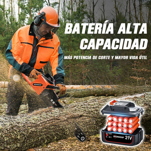 Motosierra Eléctrica Recargable 16" IRONHOOF – Corte Rápido y Seguro