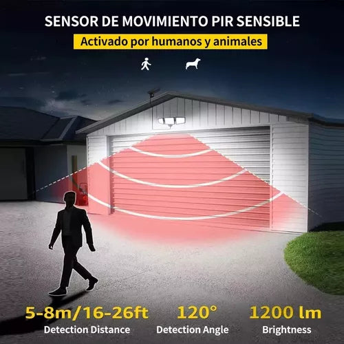260 Led Lámpara Solar Exterior Jardín De Pared Sensor Luz - Metacompras