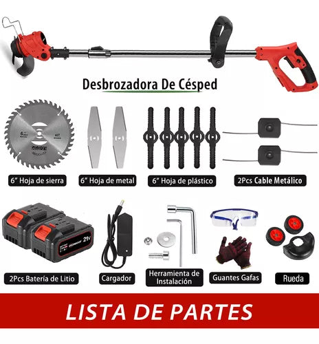 Podadora y Desbrozadora Inalámbrica con Ruedas – Potente y Ligera