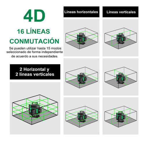 Nivel Láser Autonivelante 25m de 4D con 16 Líneas para Precisión Exacta - Shawty S0035G