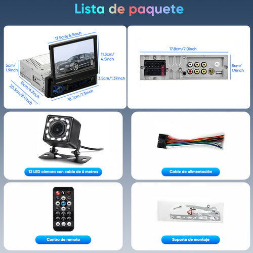 Autoestéreo Retráctil 7" con Bluetooth y Cámara de Visión Nocturna