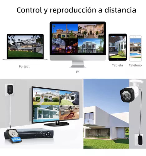 Kit Cámara de seguridad QG-77-K500G con resolución de 4ch 2MP visión nocturna incluida Color blanca Exterior Videovigilancia - Metacompras