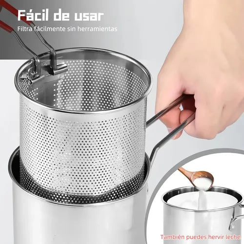 Mini Freidora de Acero Inoxidable 304 con Colador 1.2L - Cocina Saludable y Práctica