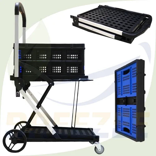 Carro de Compras Plegable con 2 Canastas y Ruedas - Fácil de Armar