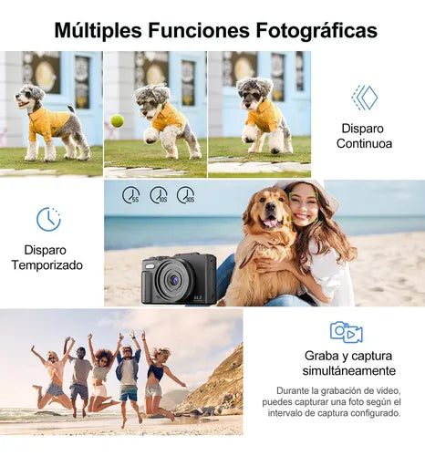 Cámara Digital Ourlife Full HD 4K con Pantalla LCD Giratoria 180° Negra
