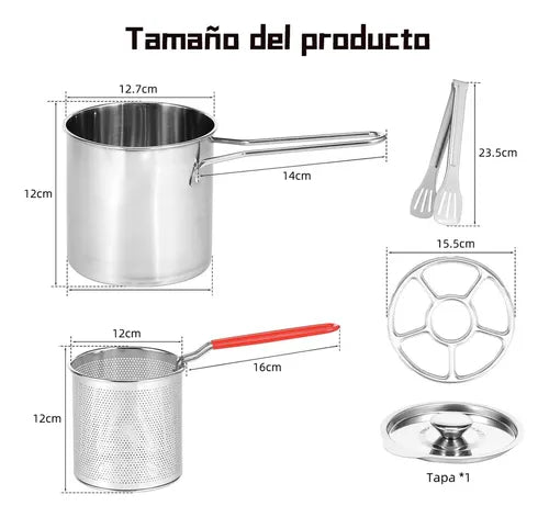 Mini Freidora de Acero Inoxidable 304 con Colador 1.2L - Cocina Saludable y Práctica