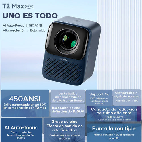 Proyector Wanbo T2 Max 450 ANSI, 1080P FHD, Android 9.0, Compacto y Potente - Metacompras