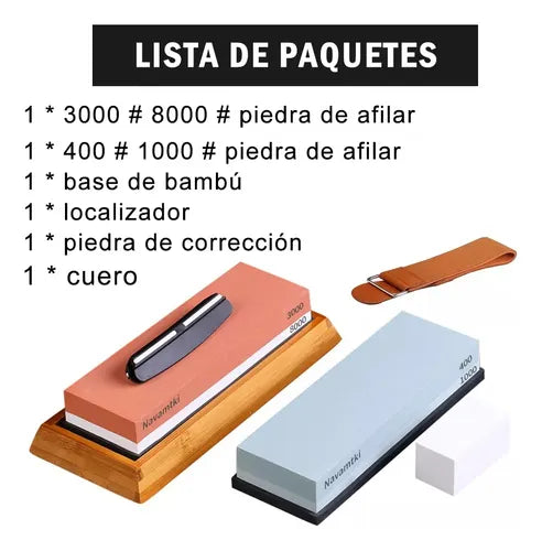 Piedra de Afilar Doble Cara con Cuero para Afilado Profesional