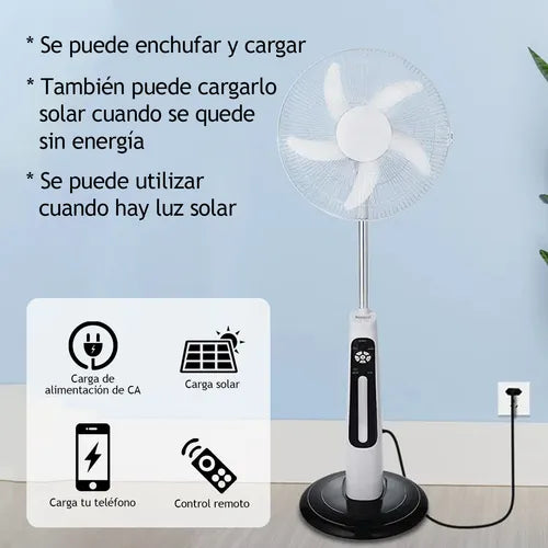 Ventilador Solar Recargable de 18 Pulgadas con Luz LED y Control Remoto