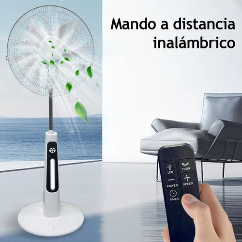 Ventilador Solar Recargable de 18 Pulgadas con Luz LED y Control Remoto