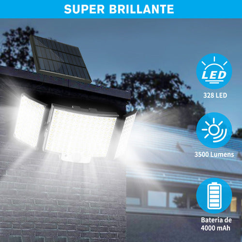 Lámpara Solar LED para Exterior con Sensor de Movimiento y Carga Rápida - 328 Leds