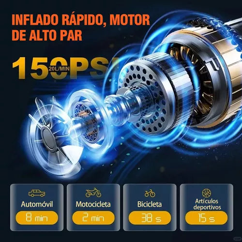 Compresor Inflador de Alta Potencia para Auto y Moto - Rápido y Eficiente