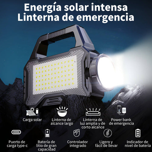 Lámpara Camping Solar Recargable de Alta Potencia con Batería para Emergencias