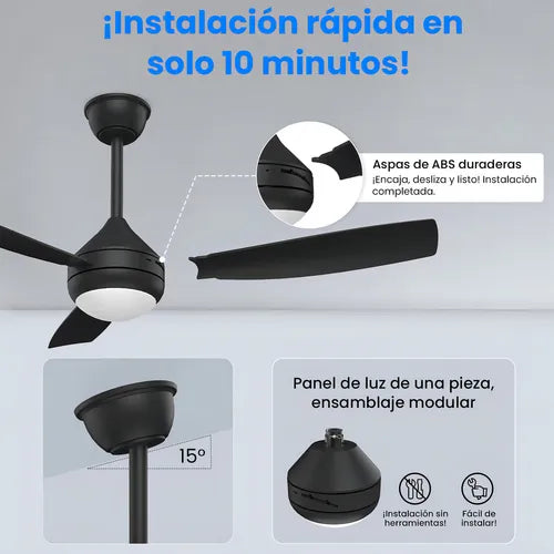 Ventilador de Techo Silencioso con Luz LED y Mando a Distancia 106cm