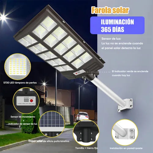 Lámpara Solar LED 1600W con Sensor de Movimiento para Jardín Resistente al Agua