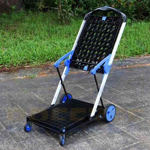 Carro de Compras Plegable con 2 Canastas y Ruedas - Fácil de Armar