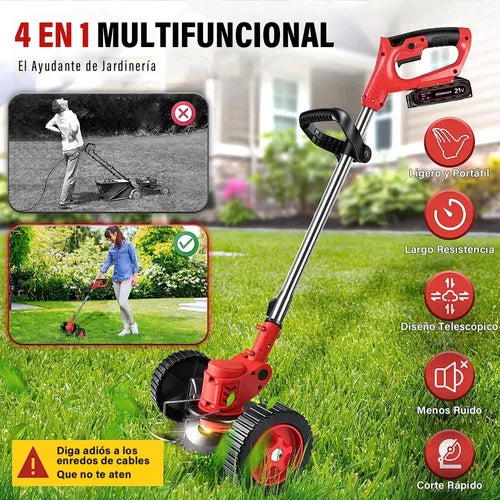Podadora y Desbrozadora Inalámbrica con Ruedas – Potente y Ligera