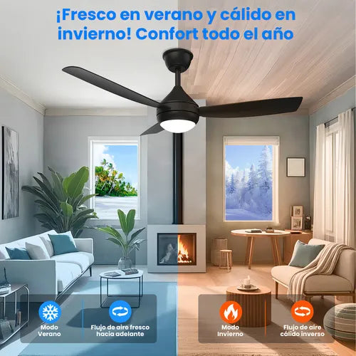 Ventilador de Techo Silencioso con Luz LED y Mando a Distancia 106cm