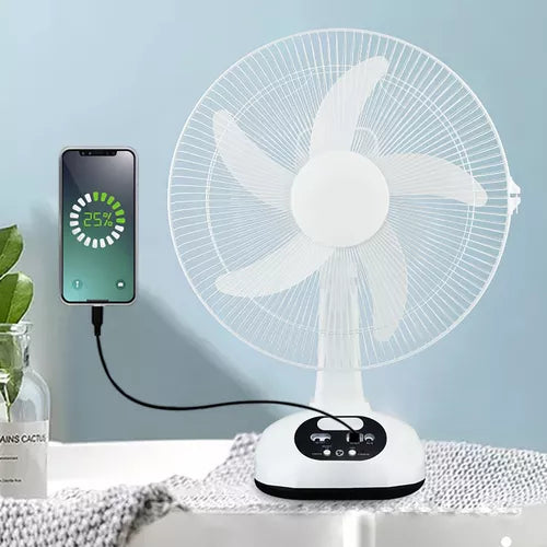 Ventilador Solar Recargable De Mesa Cargador De Celular