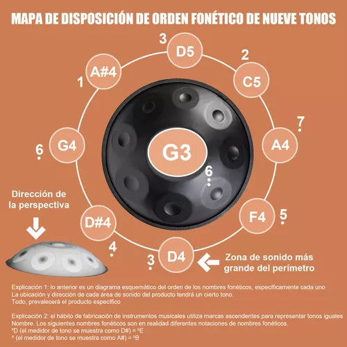 Handpan 18 Pulgadas de 9 Notas en G Menor – Sonido Etéreo y Relajante, Hecho a Mano