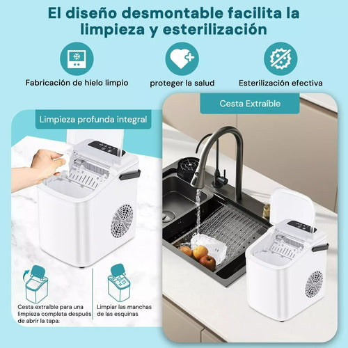 Maquina De Hacer Hielo 12kg/dia 9pcs En 6 Min Touch Portátil