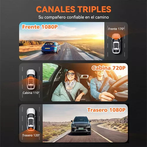 Cámara para Auto de Doble Lente HD 1080P con Wi-Fi, Visión Nocturna y Monitoreo 24 Horas