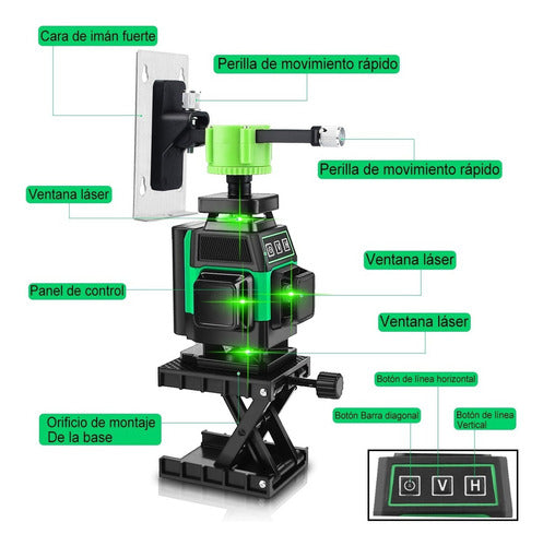 Nivel Láser Autonivelante 25m de 4D con 16 Líneas para Precisión Exacta - Shawty S0035G