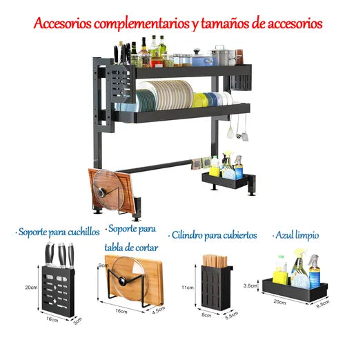 Escurridor de Platos de 2 Niveles para Lavabo Doble 95cm Super Espacioso