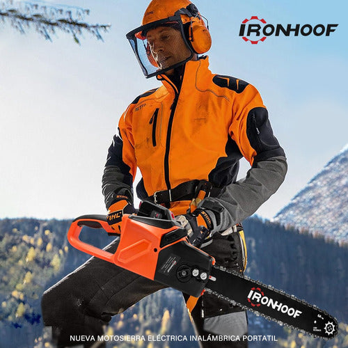 Motosierra Eléctrica Recargable 16" IRONHOOF – Corte Rápido y Seguro