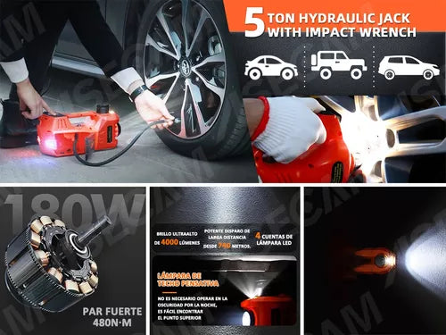 Gato Hidráulico Eléctrico 12v 5 Ton Kit Completo para Automóviles