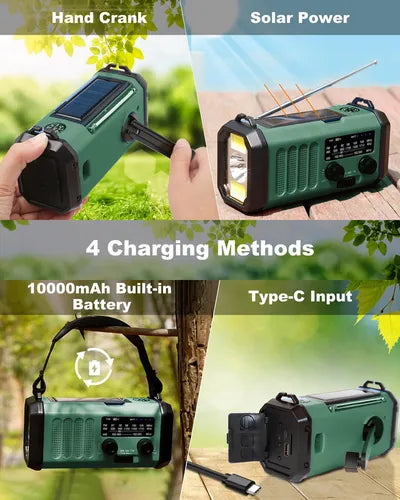 Radio Solar de Emergencia con Cargador de Teléfono 10000 mAh