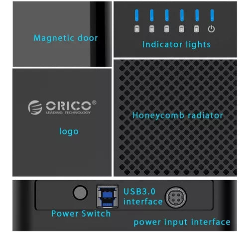 Cajón de Disco Duro Externo de 5 Bahías USB 3.0 - Alta Capacidad y Enfriamiento Eficiente