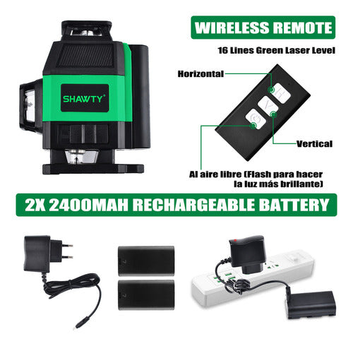 Nivel Láser Autonivelante 25m de 4D con 16 Líneas para Precisión Exacta - Shawty S0035G