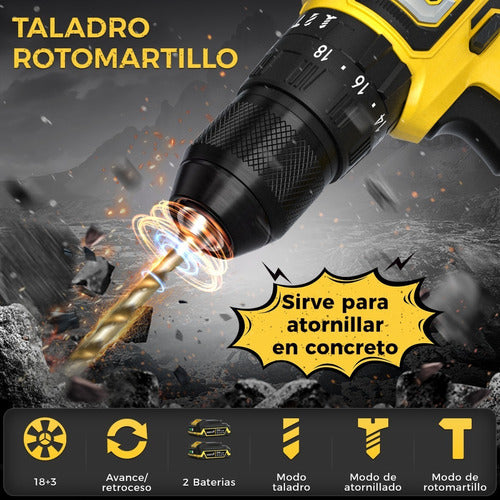 Taladro Eléctrico Inalámbrico Sidsys 21V con 2 Baterías y Carga Rápida