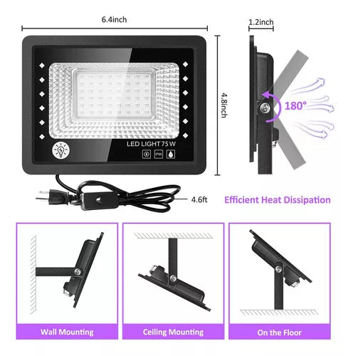 Reflector Exterior De Uv Luz Negra Led Foco Lampara 75w - Metacompras