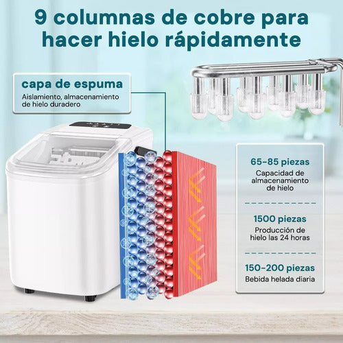 Maquina De Hacer Hielo 12kg/dia 9pcs En 6 Min Touch Portátil