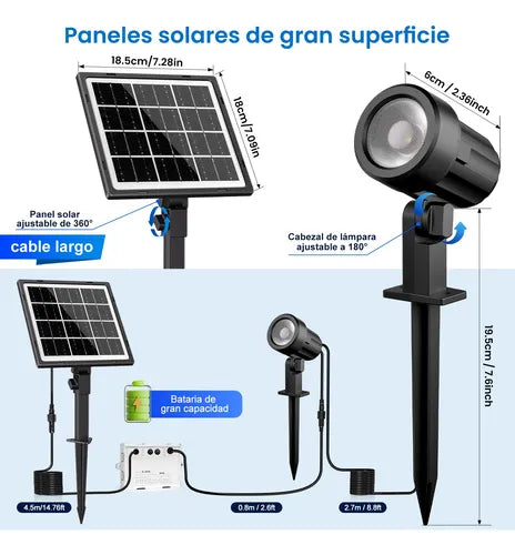 Lámparas Solares 2 en 1 para Jardín, Focos Impermeables y Eficientes