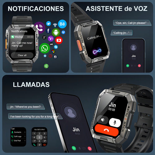 Reloj Inteligente Smartwatch Militar W60 con Linterna LED y Monitor de Salud IP68