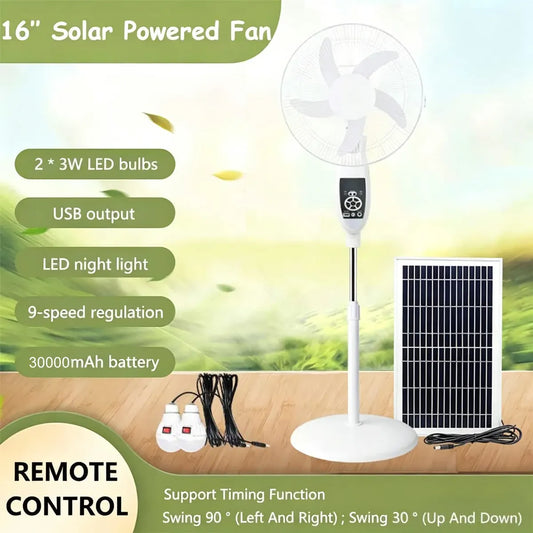 Ventilador de Piso Solar Recargable 30000mAh con Control Remoto