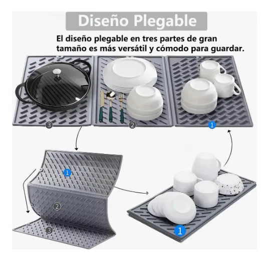 Tapete Plegable para Secar Platos en Mostrador de Cocina - Color Gris