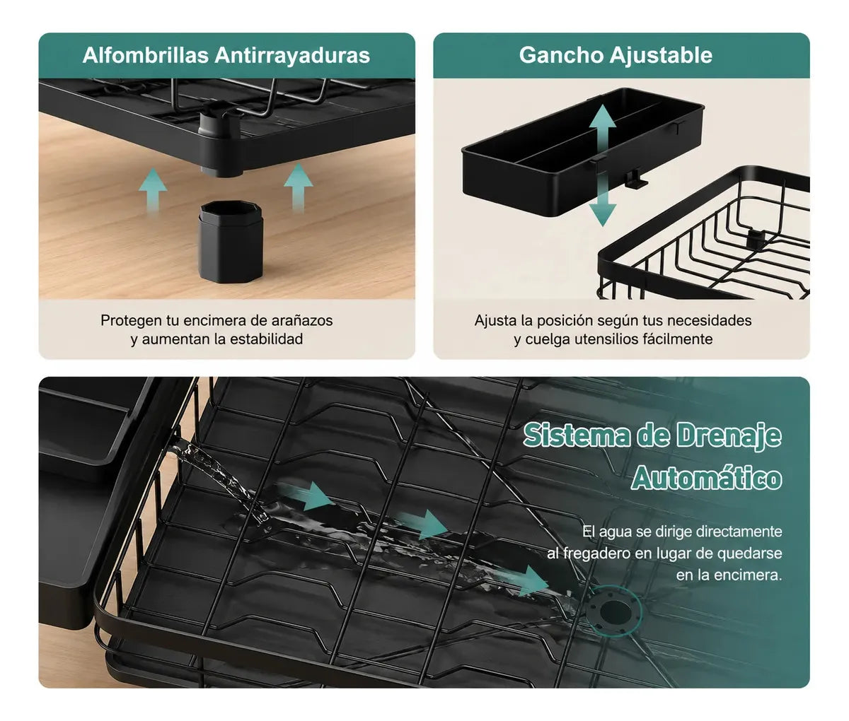 Escurridor de Trastes 2 Niveles con Drenaje 360° y Ahorro de Espacio