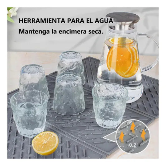 Tapete Plegable para Secar Platos en Mostrador de Cocina - Color Gris