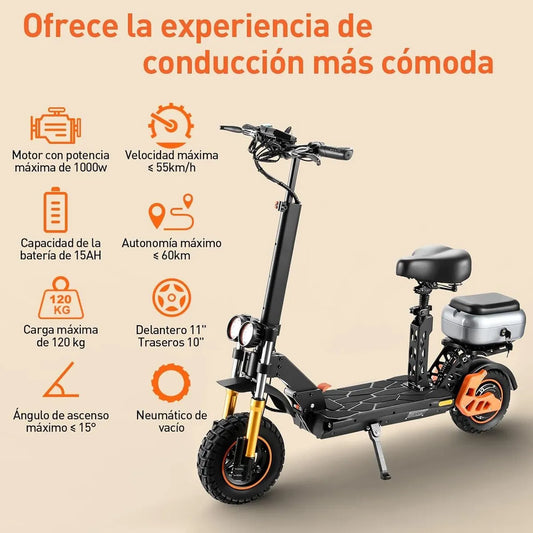 Scooter ElΓ©ctrico Plegable 1000W 60km AutonomΓa con Asiento y Maletero - Metacompras