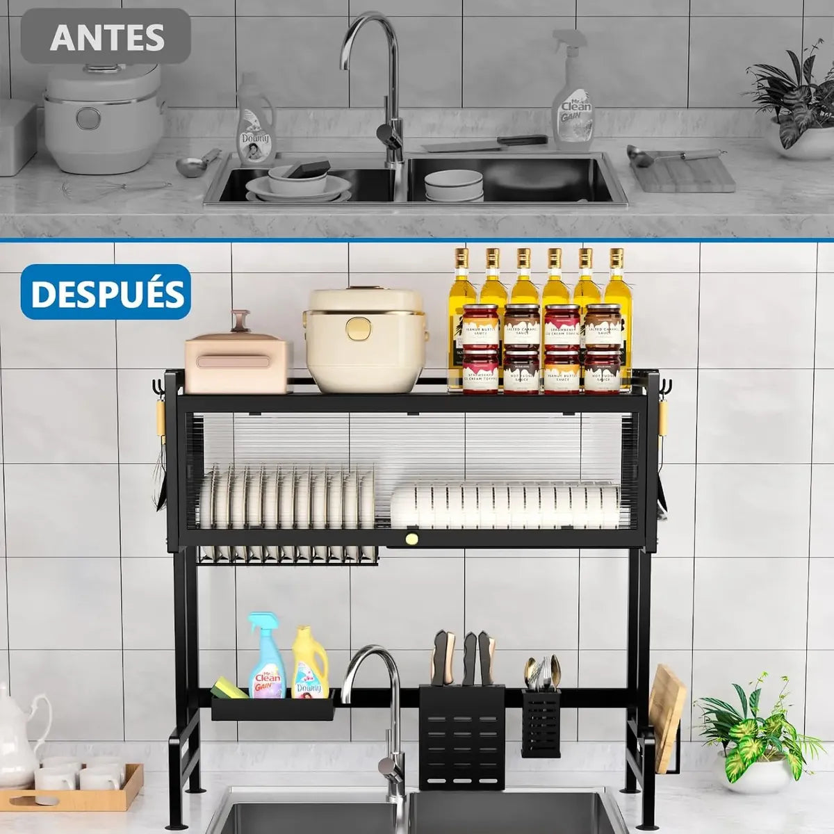Escurridor de Trastes con Puerta y Cubiertero para Fregadero