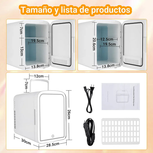 Mini Refrigerador 6L con Espejo y Luz LED para Maquillaje en Auto y Hogar - Metacompras