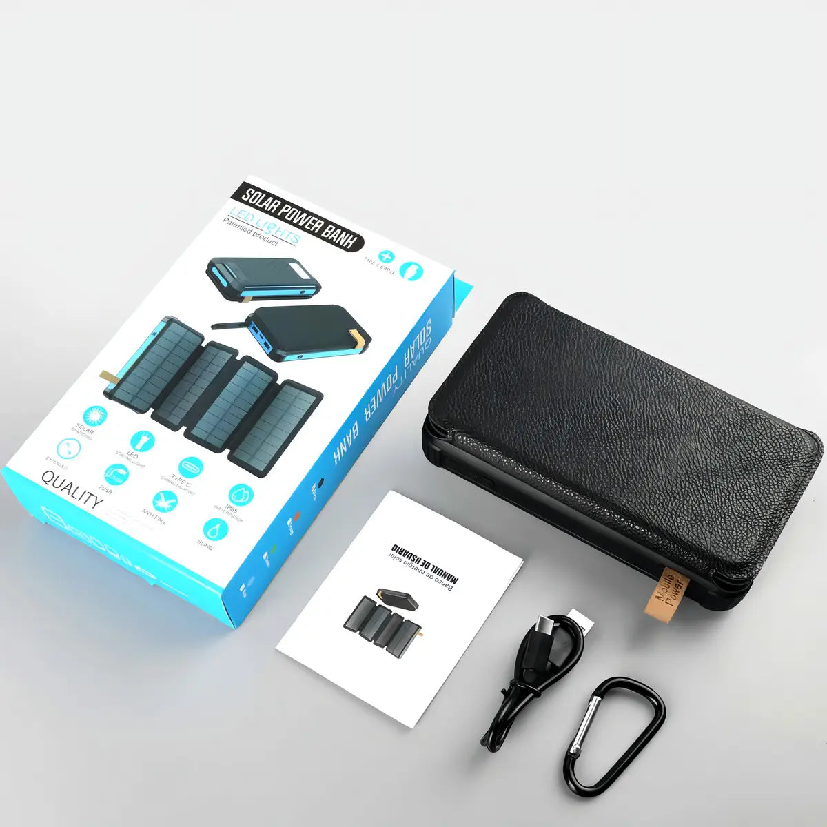 Power Bank Solar 30000mAh Portátil con 4 Páneles Solares - Metacompras