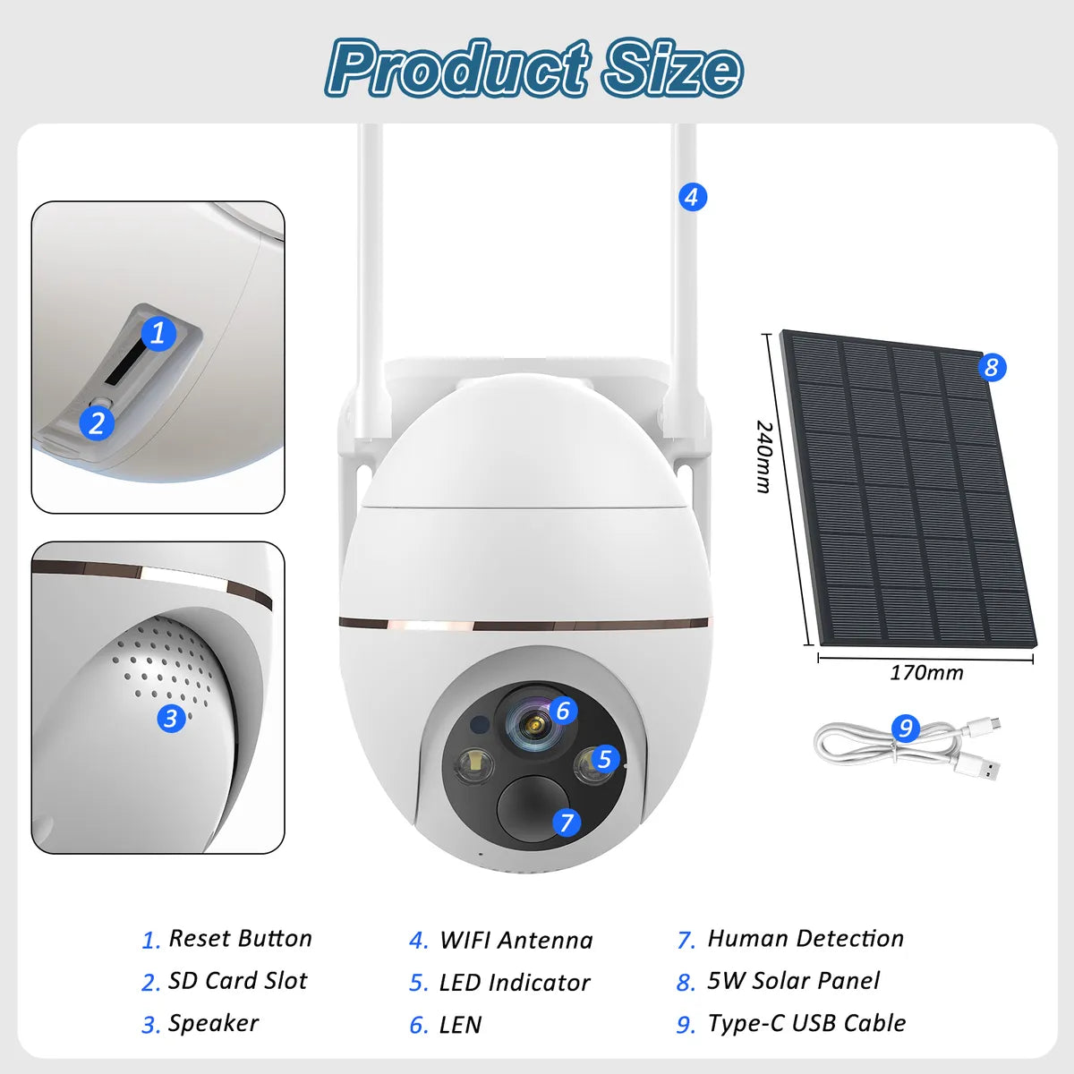 Cámara de Seguridad Wifi Exterior 5MP HD con Visión Nocturna LED