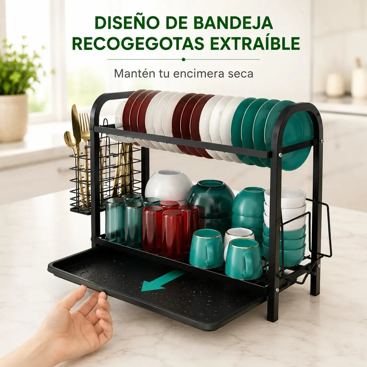 Escurridor de Platos de Acero Inoxidable de 2 Niveles para Organizar Vajilla