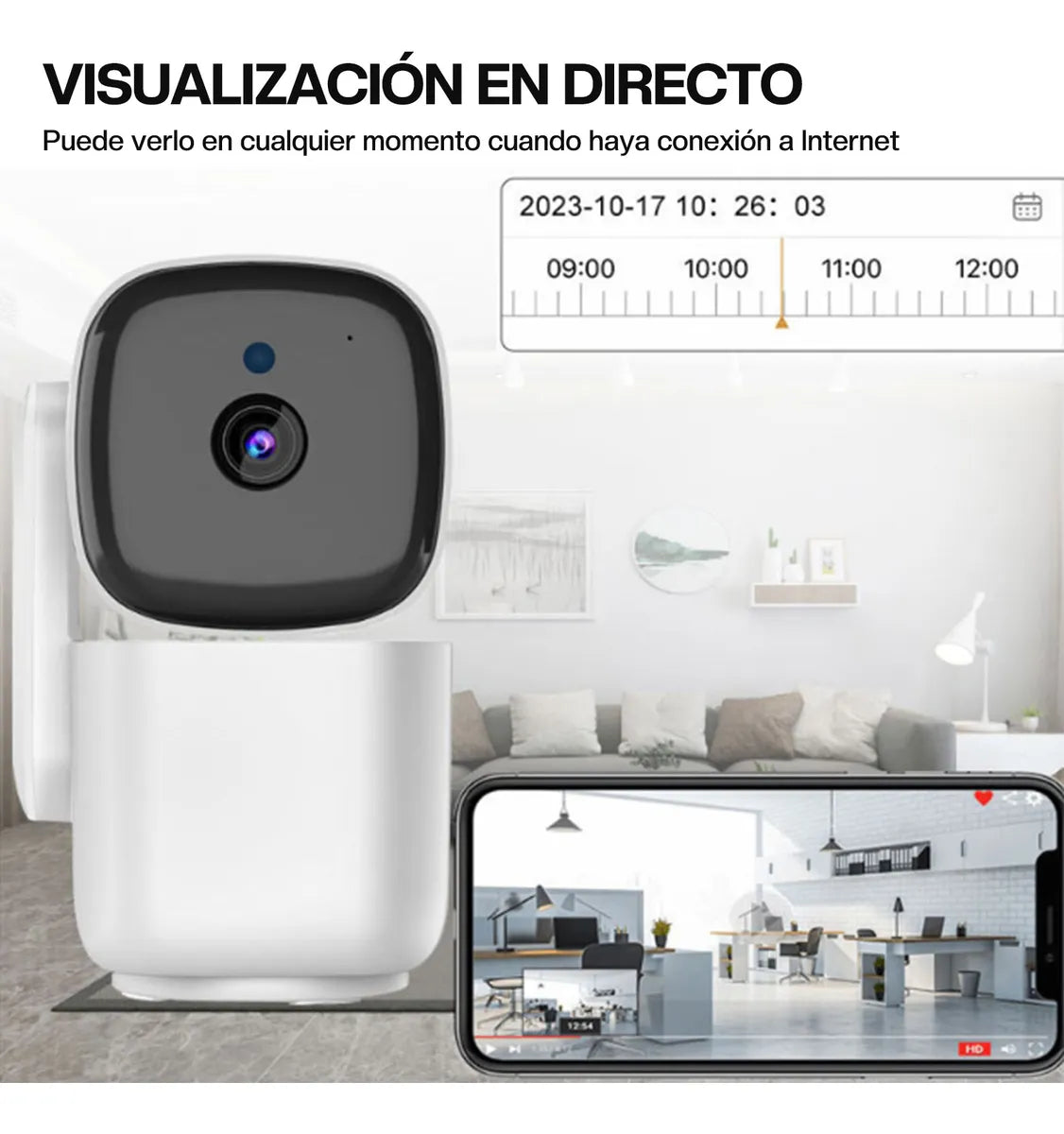 Cámara de Seguridad 1080p 360° con Visión Nocturna y Wi-Fi - Blanco - Metacompras