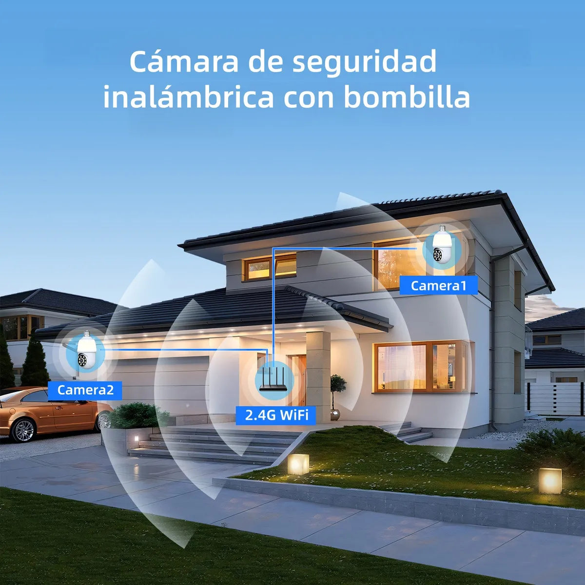 Cámara de Seguridad Wifi HD 360° con Visión Nocturna y Alarma - 2 Piezas - Metacompras